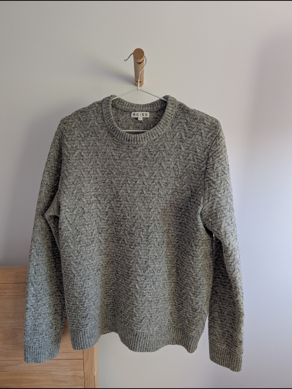 Reiss Woman's Heather Grey Patterned Crewneck Sweater